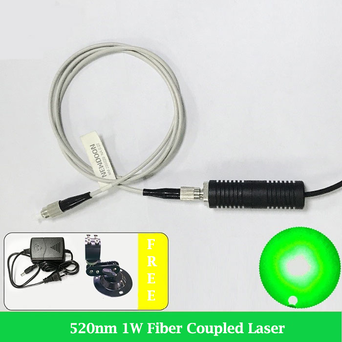 520nm 녹색 섬유 결합 레이저 1000mW Pigtailed 레이저 모듈 전원 공급 장치 포함